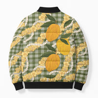 Uliuli Ahiahia Hawaiian Mango Palaka Bomber Puffer Jacket Aloha Hibiscus Pikake Lei LT9 - Polynesian Pride