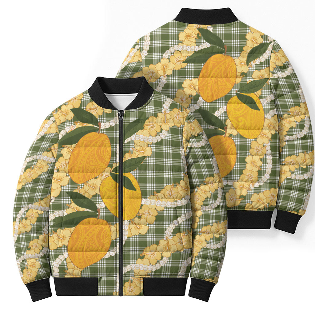 Uliuli Ahiahia Hawaiian Mango Palaka Bomber Puffer Jacket Aloha Hibiscus Pikake Lei LT9 - Polynesian Pride