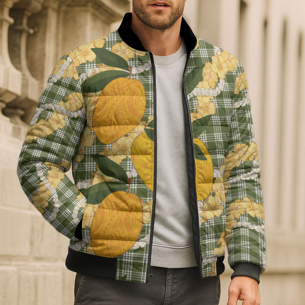 Uliuli Ahiahia Hawaiian Mango Palaka Bomber Puffer Jacket Aloha Hibiscus Pikake Lei LT9 - Polynesian Pride