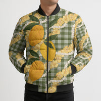 Uliuli Ahiahia Hawaiian Mango Palaka Bomber Puffer Jacket Aloha Hibiscus Pikake Lei LT9 - Polynesian Pride