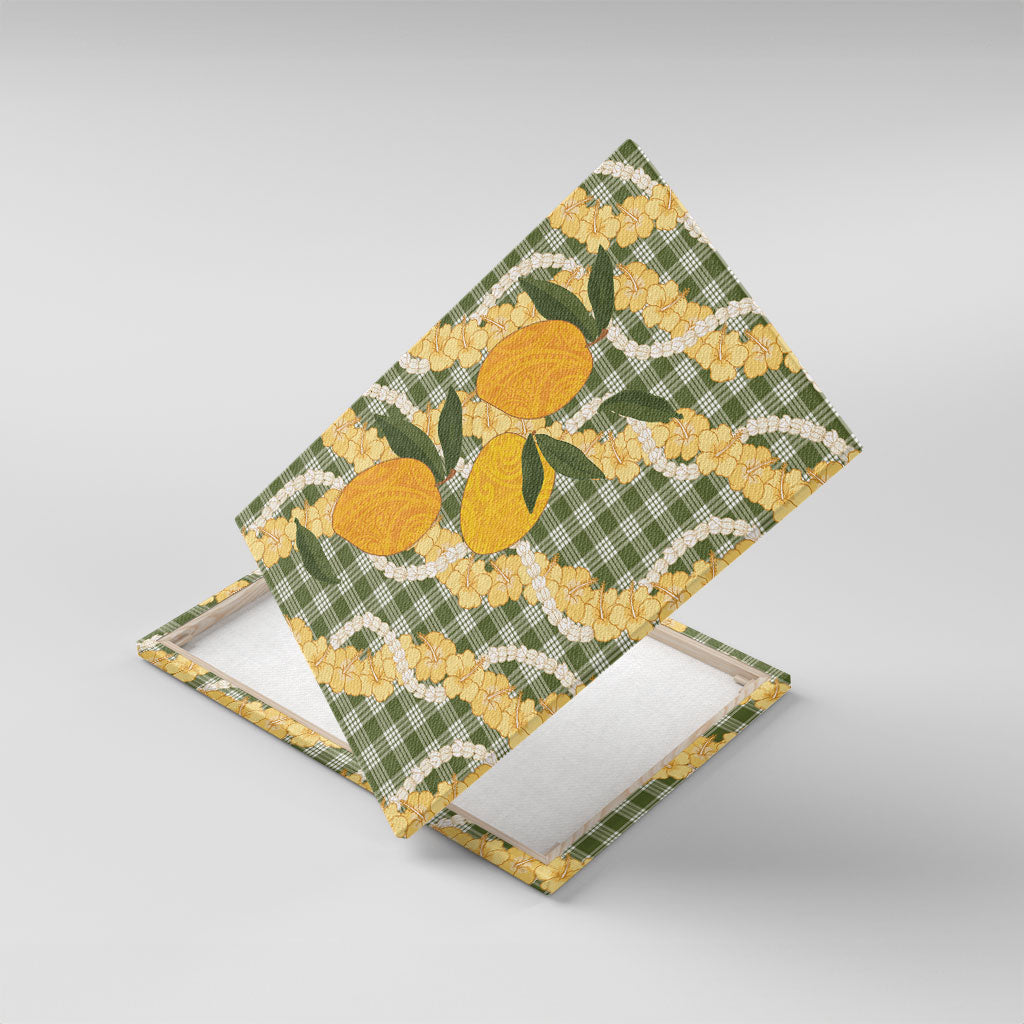 Uliuli Ahiahia Hawaiian Mango Palaka Canvas Wall Art Aloha Hibiscus Pikake Lei LT9 With Frame Sage Green - Polynesian Pride
