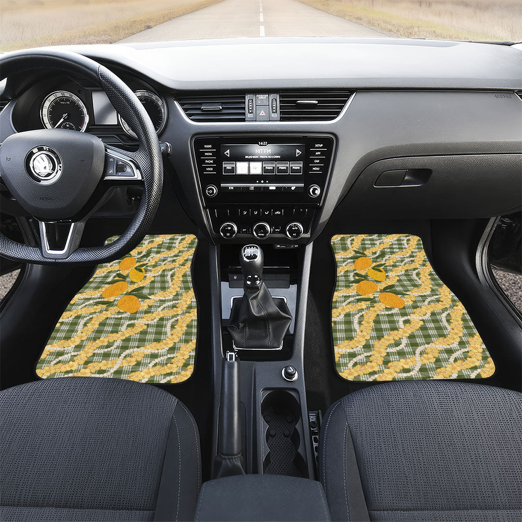 Uliuli Ahiahia Hawaiian Mango Palaka Car Mats Aloha Hibiscus Pikake Lei LT9 Set 2pcs - Front Sage Green - Polynesian Pride