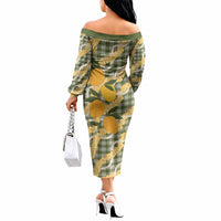 Uliuli Ahiahia Hawaiian Mango Palaka Off The Shoulder Long Sleeve Dress Aloha Hibiscus Pikake Lei LT9 - Polynesian Pride