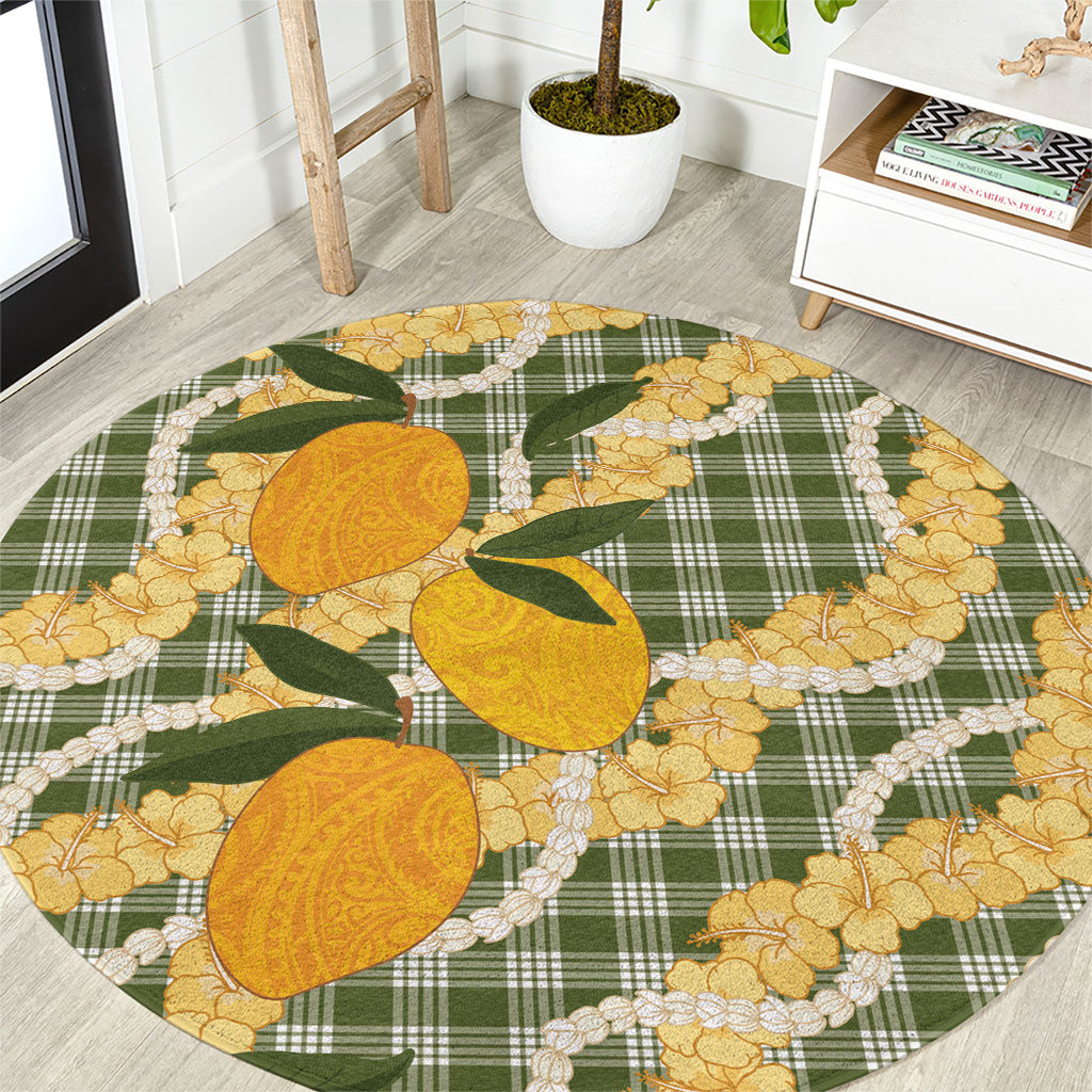 Uliuli Ahiahia Hawaiian Mango Palaka Round Carpet Aloha Hibiscus Pikake Lei LT9 Sage Green - Polynesian Pride