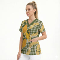 Uliuli Ahiahia Hawaiian Mango Palaka Scrub Top Aloha Hibiscus Pikake Lei LT9 - Polynesian Pride