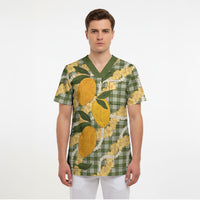 Uliuli Ahiahia Hawaiian Mango Palaka Scrub Top Aloha Hibiscus Pikake Lei LT9 - Polynesian Pride