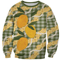 Uliuli Ahiahia Hawaiian Mango Palaka Sweatshirt Aloha Hibiscus Pikake Lei LT9 Unisex Sage Green - Polynesian Pride