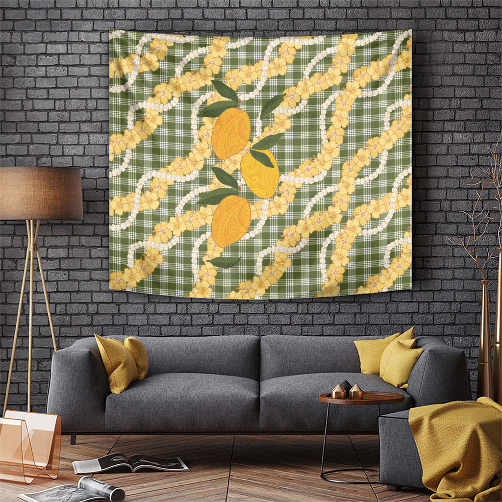 Uliuli Ahiahia Hawaiian Mango Palaka Tapestry Aloha Hibiscus Pikake Lei LT9 Sage Green - Polynesian Pride