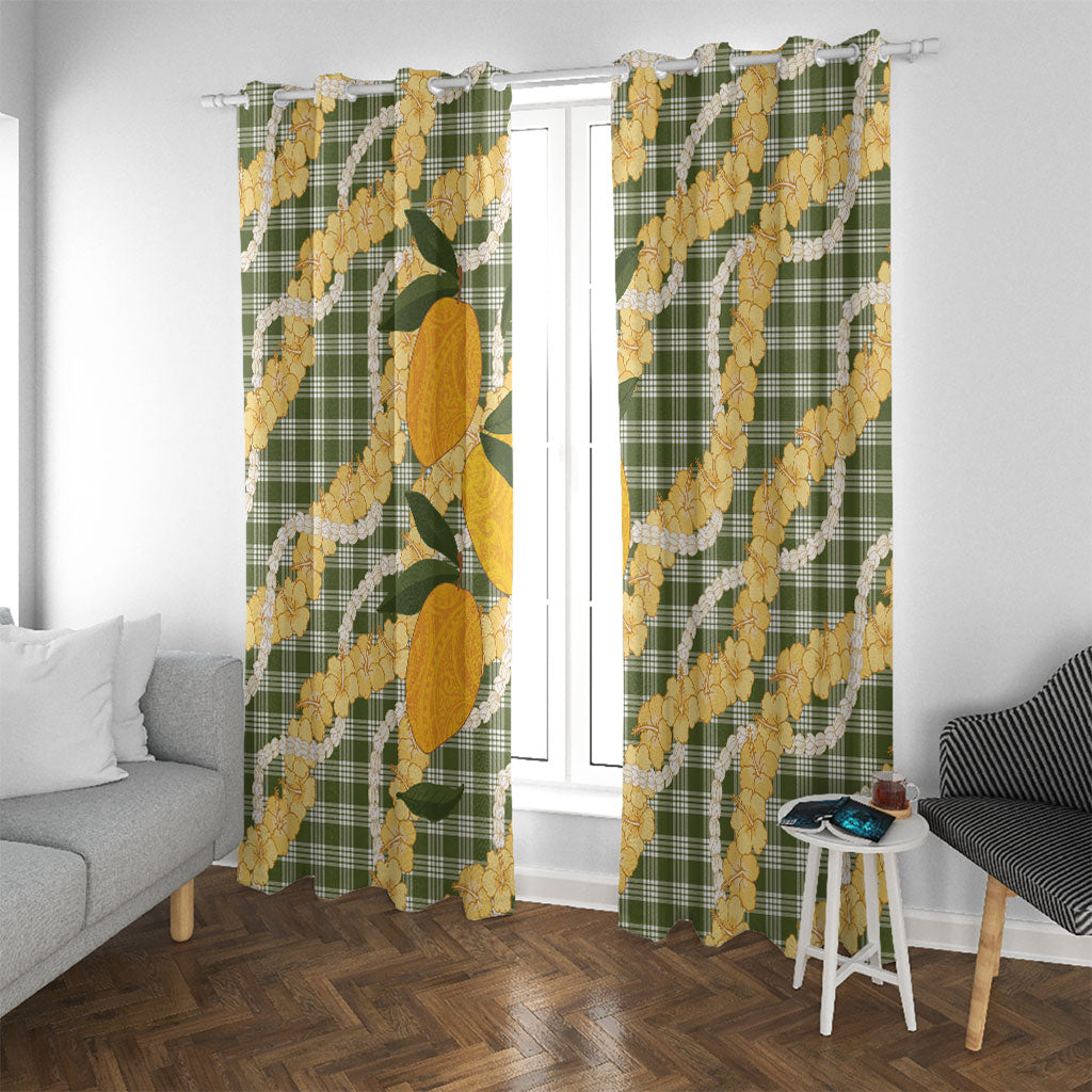 Uliuli Ahiahia Hawaiian Mango Palaka Window Curtain Aloha Hibiscus Pikake Lei LT9 With Grommets Sage Green - Polynesian Pride