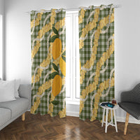 Uliuli Ahiahia Hawaiian Mango Palaka Window Curtain Aloha Hibiscus Pikake Lei LT9 With Grommets Sage Green - Polynesian Pride