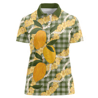 Uliuli Ahiahia Hawaiian Mango Palaka Women Polo Shirt Aloha Hibiscus Pikake Lei LT9 Female Sage Green - Polynesian Pride