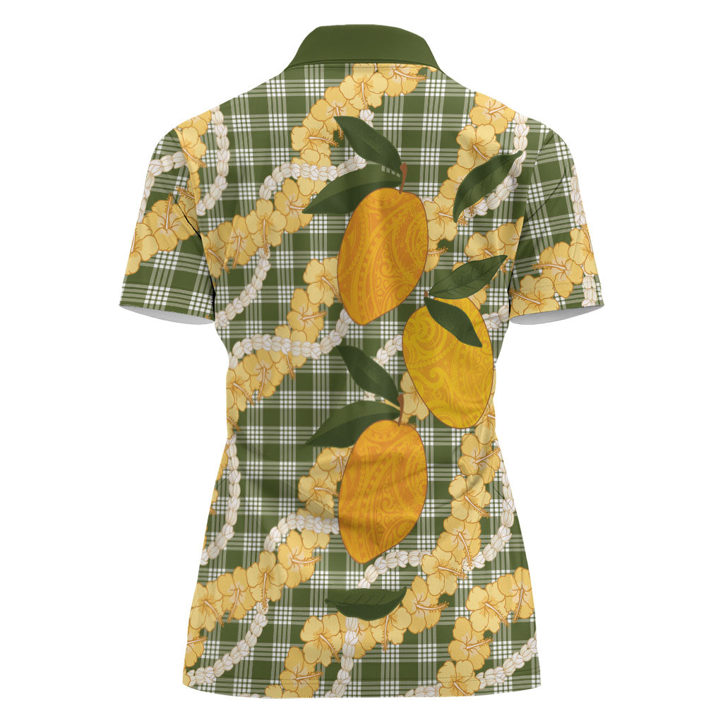 Uliuli Ahiahia Hawaiian Mango Palaka Women Polo Shirt Aloha Hibiscus Pikake Lei LT9 - Polynesian Pride