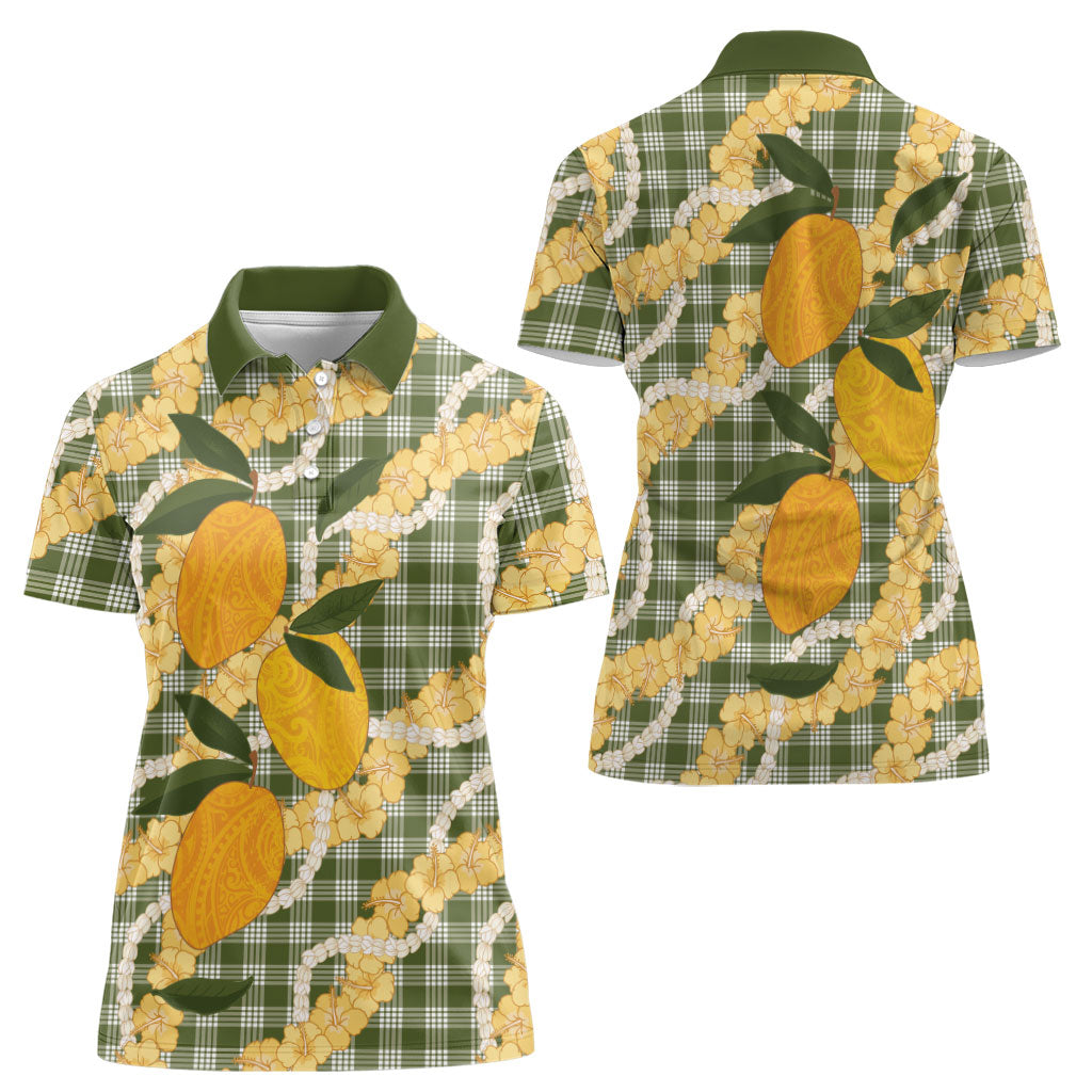 Uliuli Ahiahia Hawaiian Mango Palaka Women Polo Shirt Aloha Hibiscus Pikake Lei LT9 - Polynesian Pride