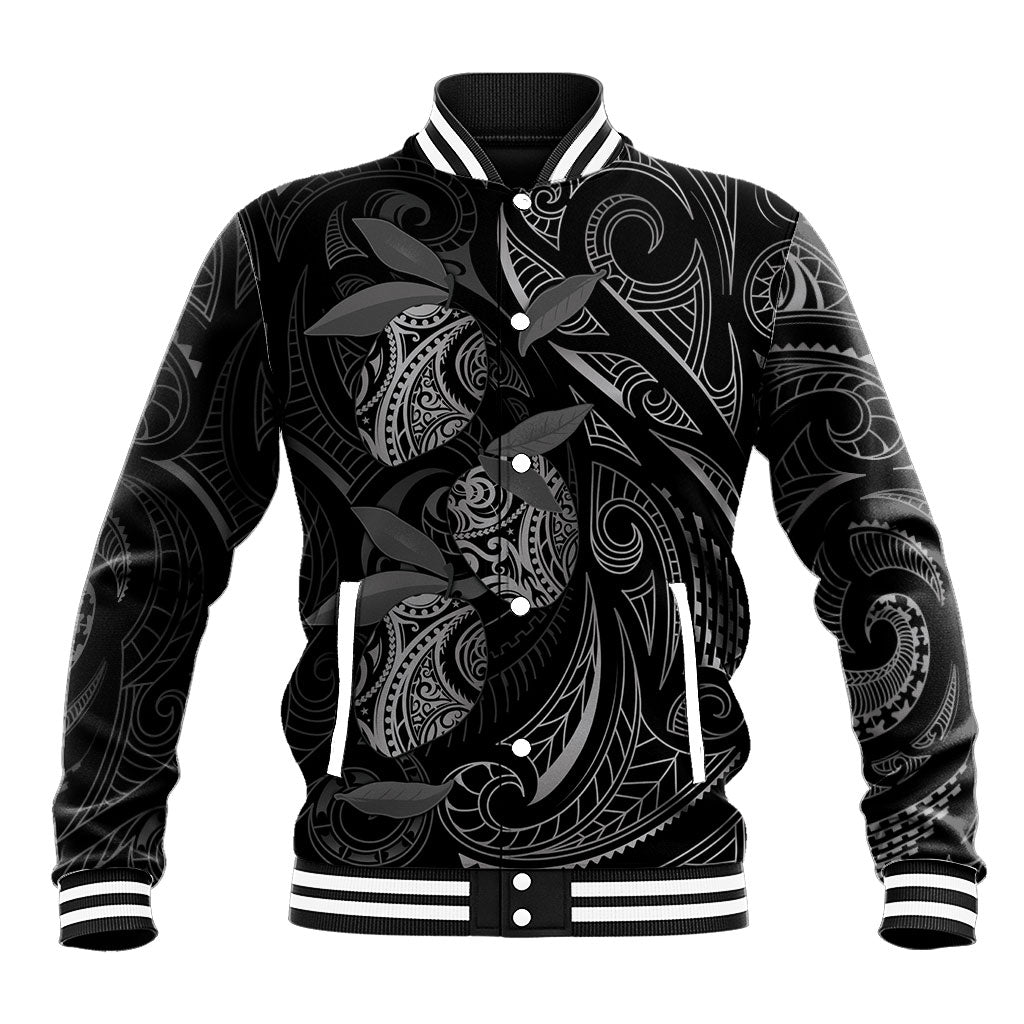 Hawaiian Mango Tribal Tattoo Baseball Jacket Black White Pacific Traditional Pattern LT9 Unisex Black - Polynesian Pride