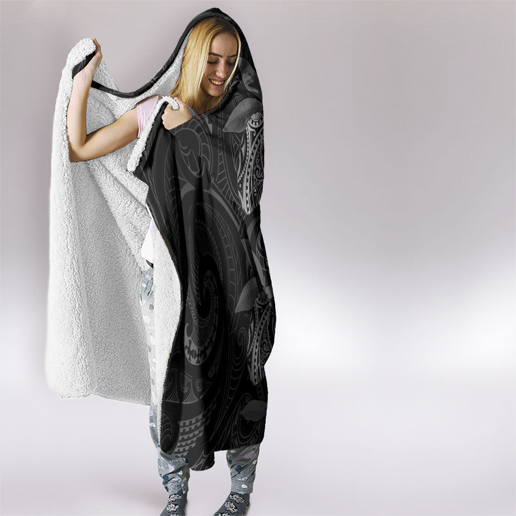Hawaiian Mango Tribal Tattoo Hooded Blanket Black White Pacific Traditional Pattern LT9 - Polynesian Pride
