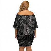 Hawaiian Mango Tribal Tattoo Off Shoulder Short Dress Black White Pacific Traditional Pattern LT9 - Polynesian Pride