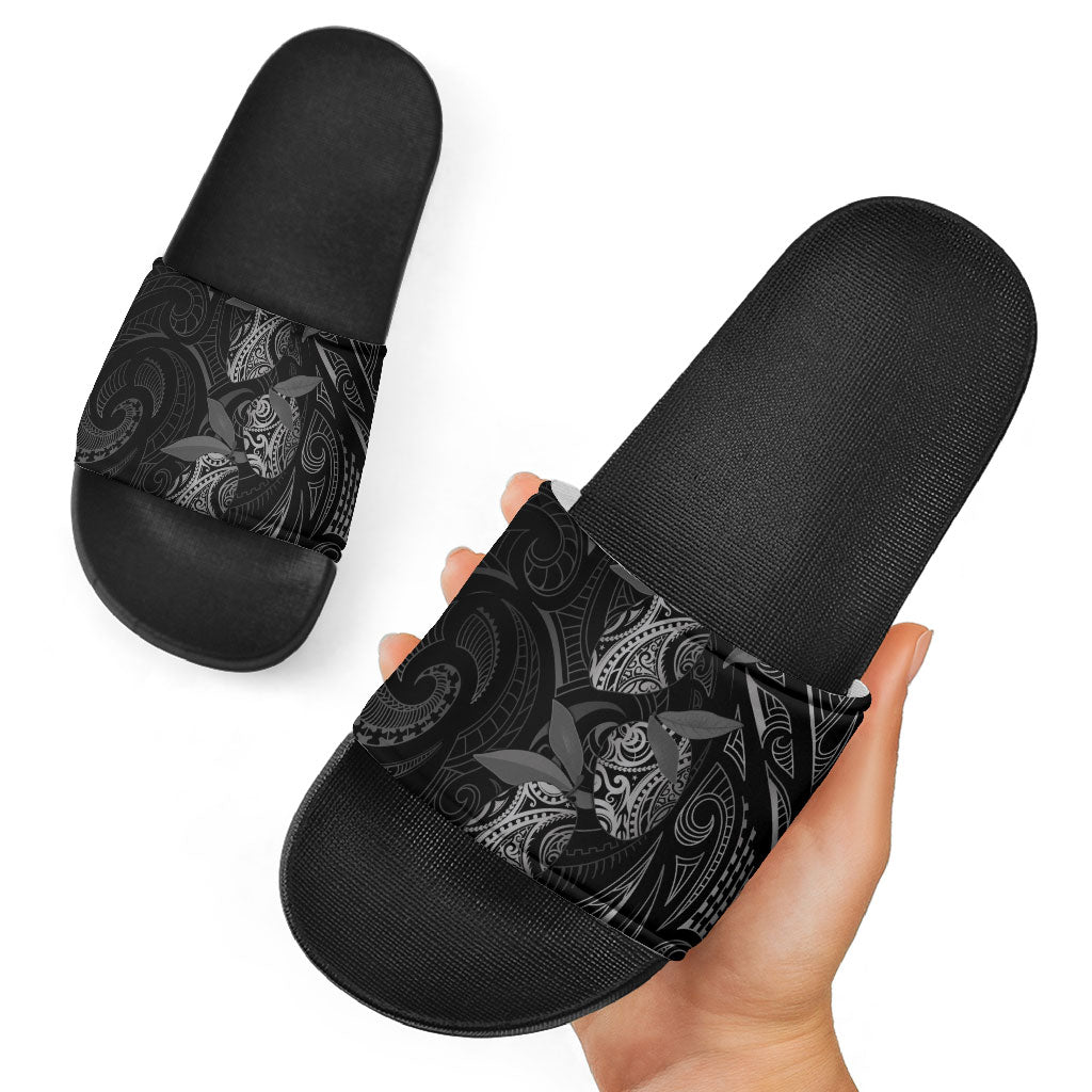 Hawaiian Mango Tribal Tattoo Slide Sandals Black White Pacific Traditional Pattern LT9 - Polynesian Pride
