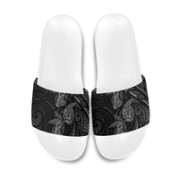 Hawaiian Mango Tribal Tattoo Slide Sandals Black White Pacific Traditional Pattern LT9 Black - Polynesian Pride