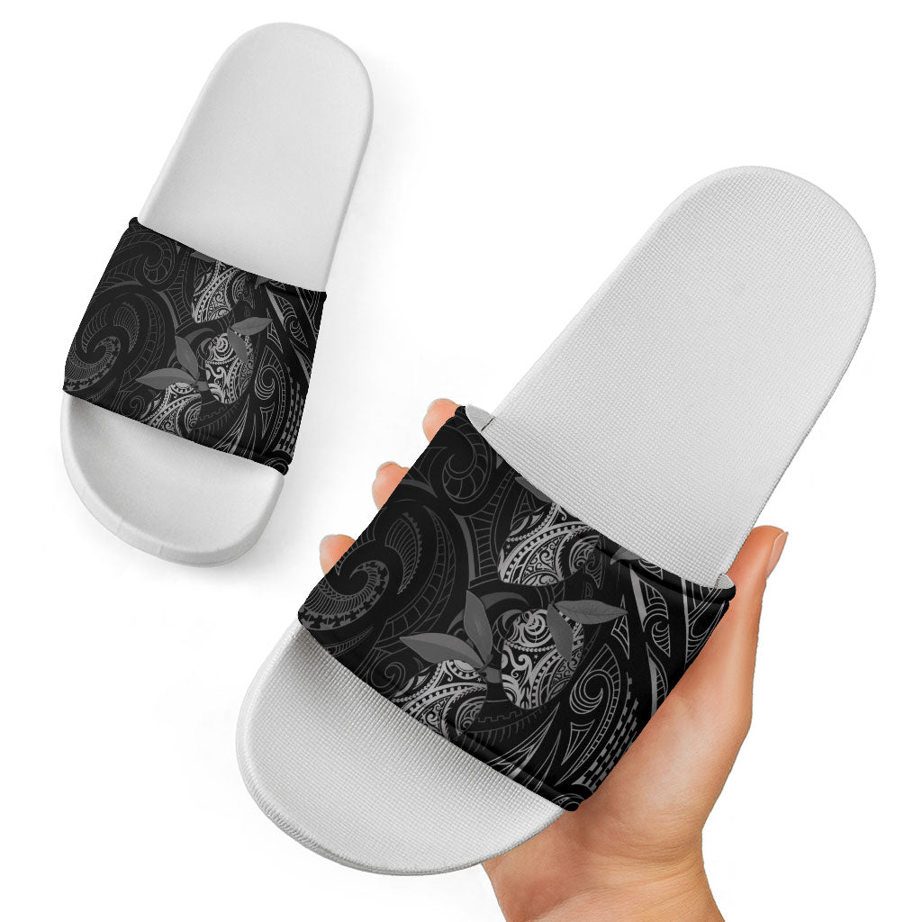 Hawaiian Mango Tribal Tattoo Slide Sandals Black White Pacific Traditional Pattern LT9 - Polynesian Pride