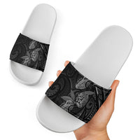 Hawaiian Mango Tribal Tattoo Slide Sandals Black White Pacific Traditional Pattern LT9 - Polynesian Pride