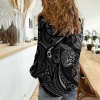 Hawaiian Mango Tribal Tattoo Women Casual Shirt Black White Pacific Traditional Pattern LT9 - Polynesian Pride