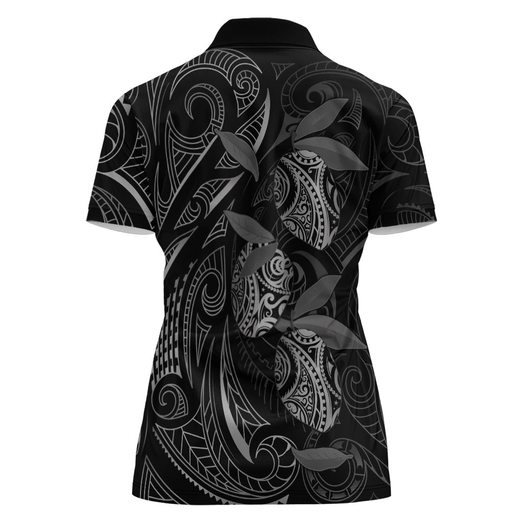 Hawaiian Mango Tribal Tattoo Women Polo Shirt Black White Pacific Traditional Pattern LT9 - Polynesian Pride