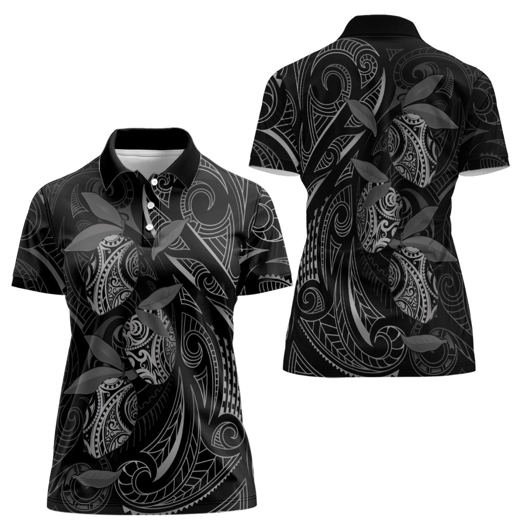 Hawaiian Mango Tribal Tattoo Women Polo Shirt Black White Pacific Traditional Pattern LT9 - Polynesian Pride