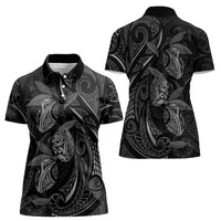 Hawaiian Mango Tribal Tattoo Women Polo Shirt Black White Pacific Traditional Pattern LT9 - Polynesian Pride