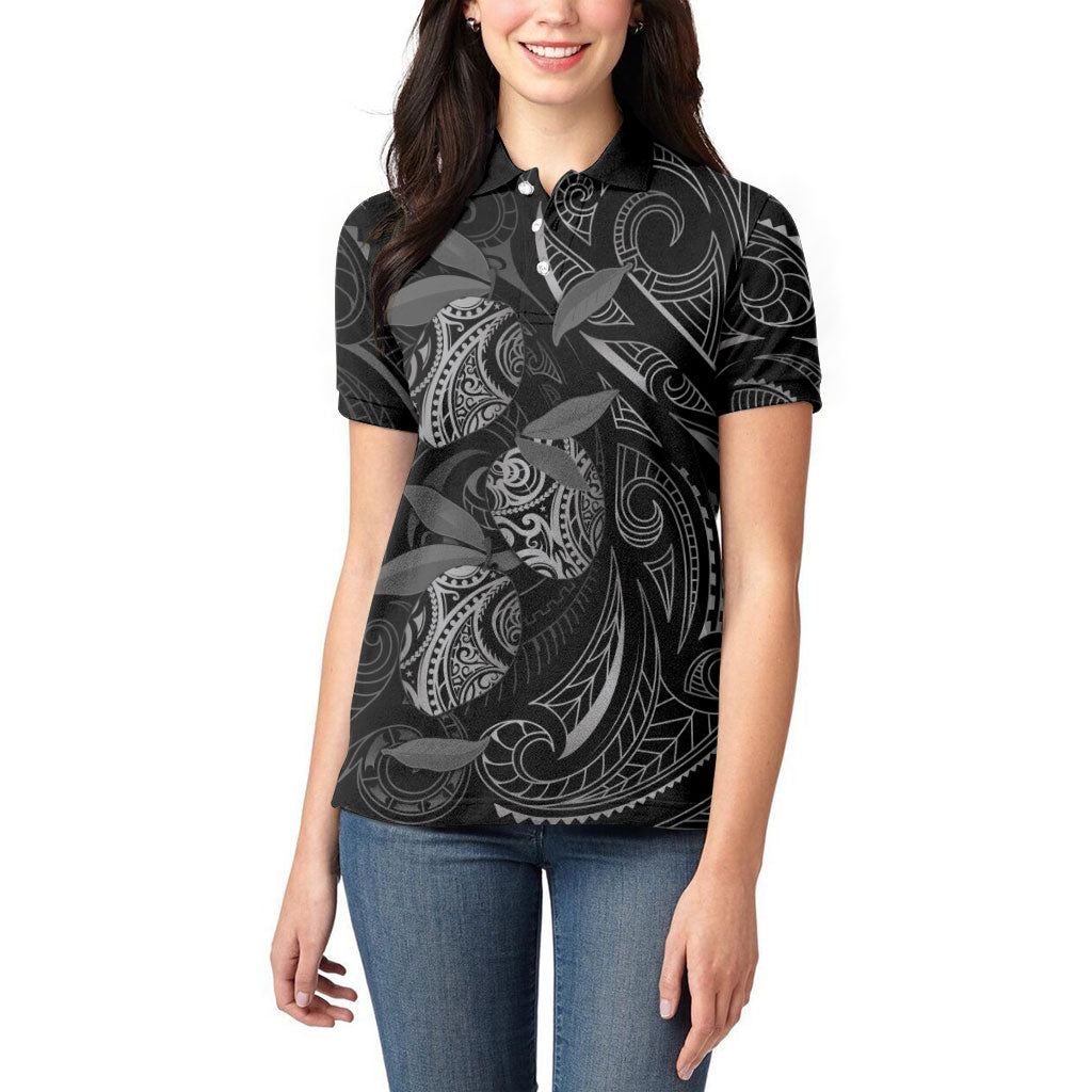Hawaiian Mango Tribal Tattoo Women Polo Shirt Black White Pacific Traditional Pattern LT9 - Polynesian Pride