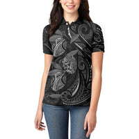Hawaiian Mango Tribal Tattoo Women Polo Shirt Black White Pacific Traditional Pattern LT9 - Polynesian Pride