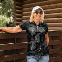 Hawaiian Mango Tribal Tattoo Women Polo Shirt Black White Pacific Traditional Pattern LT9 - Polynesian Pride