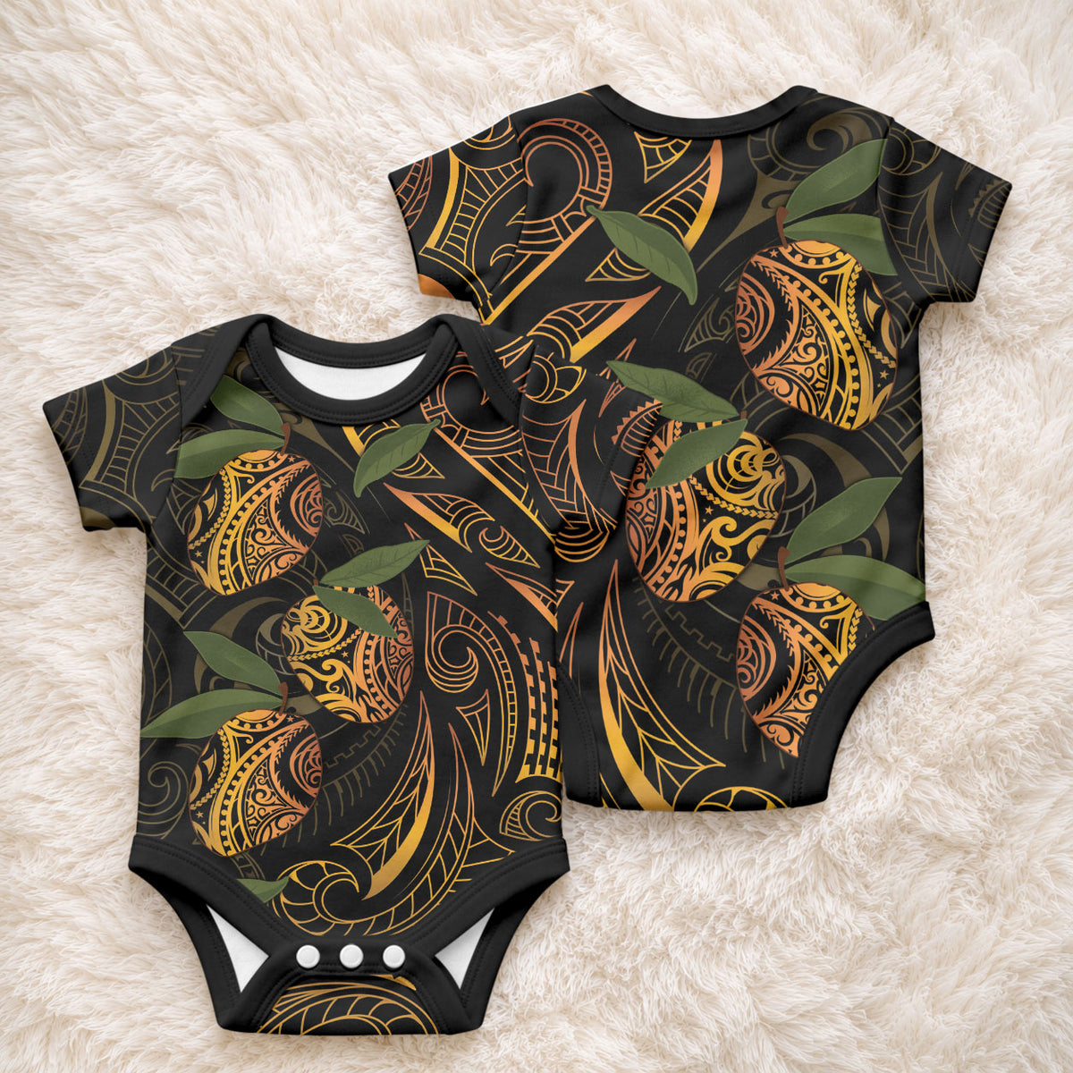 Hawaiian Mango Tribal Tattoo Baby Onesie Gold Pacific Traditional Pattern LT9 - Polynesian Pride