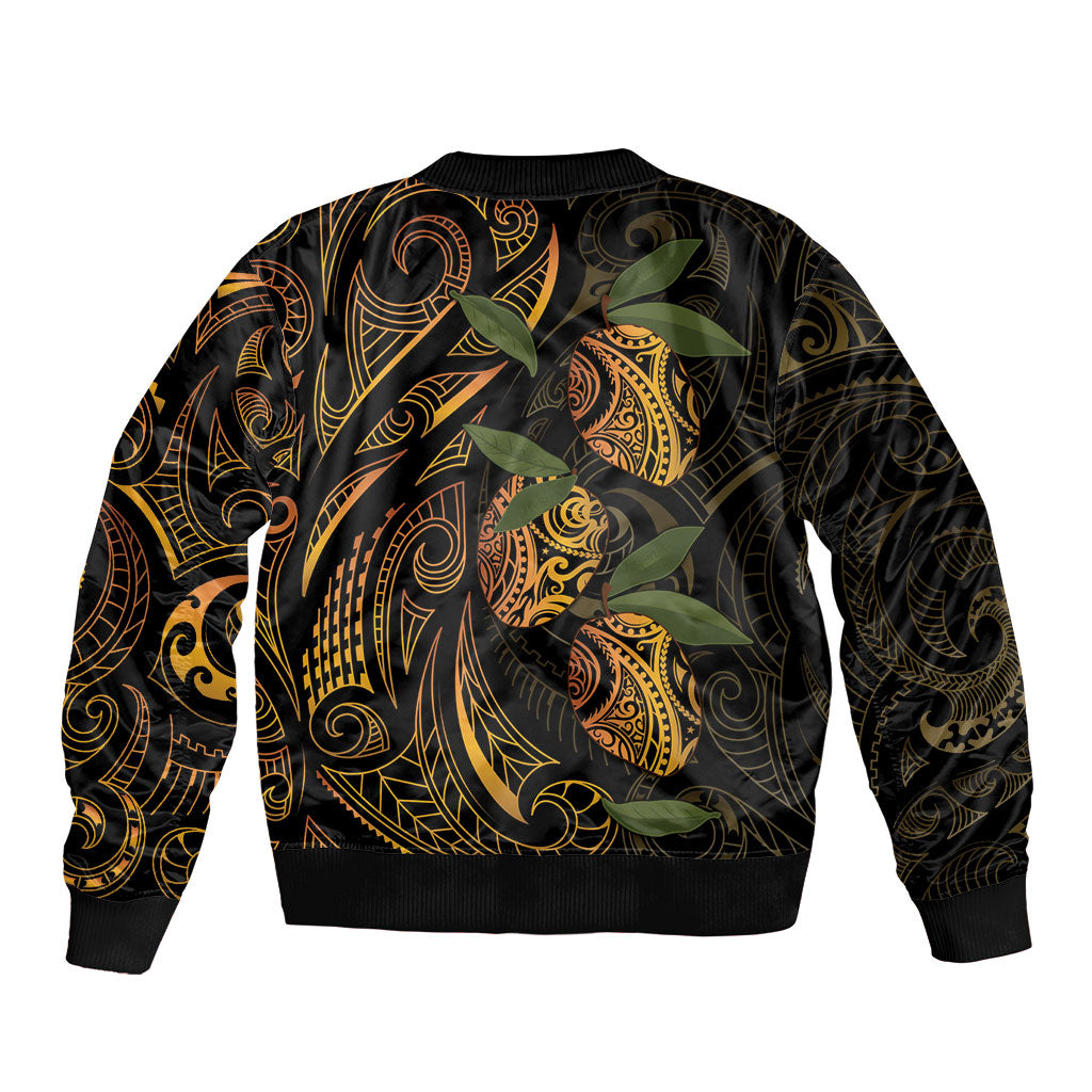 Hawaiian Mango Tribal Tattoo Bomber Jacket Gold Pacific Traditional Pattern LT9 - Polynesian Pride