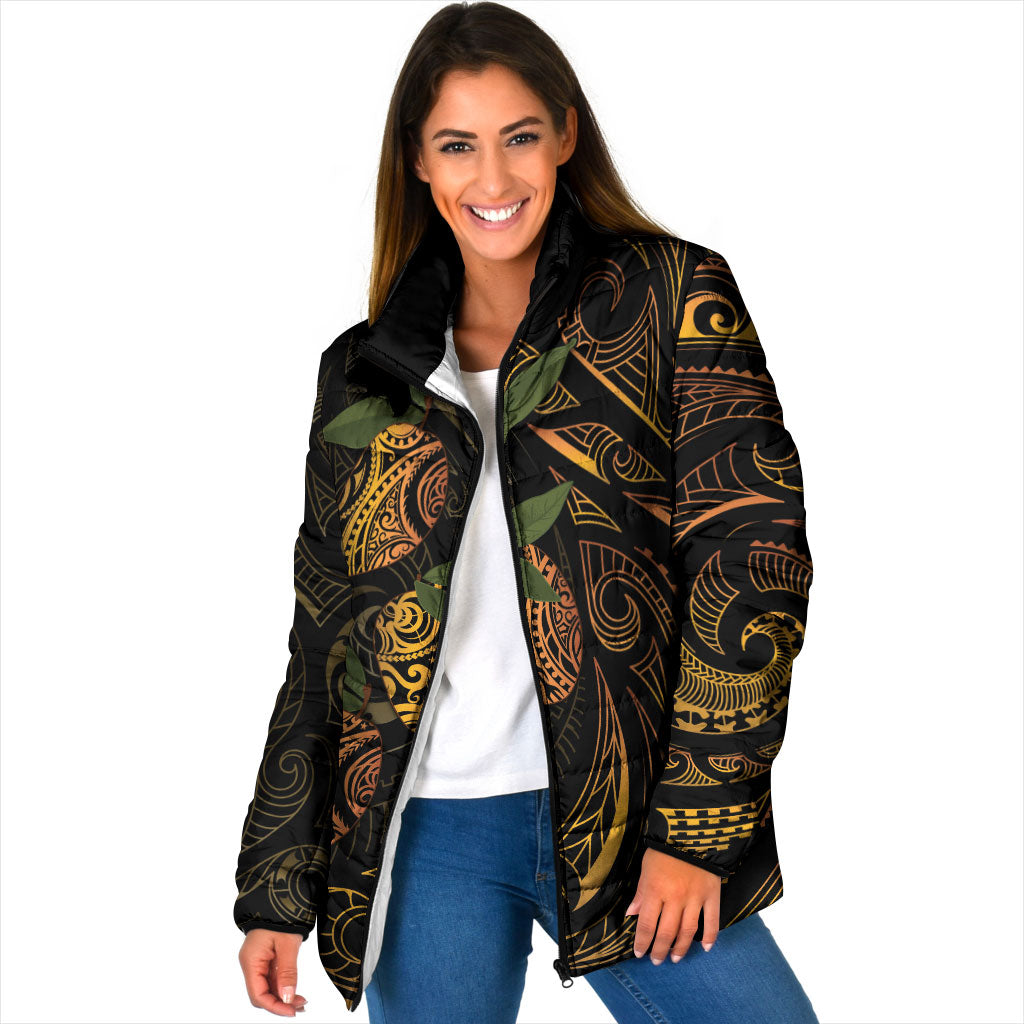 Hawaiian Mango Tribal Tattoo Padded Jacket Gold Pacific Traditional Pattern LT9 Women Gold - Polynesian Pride