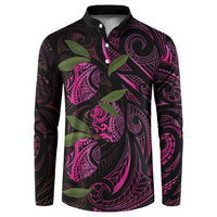 Hawaiian Mango Tribal Tattoo Button Sweatshirt Pink Pacific Traditional Pattern LT9 Pink - Polynesian Pride
