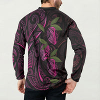 Hawaiian Mango Tribal Tattoo Button Sweatshirt Pink Pacific Traditional Pattern LT9 - Polynesian Pride
