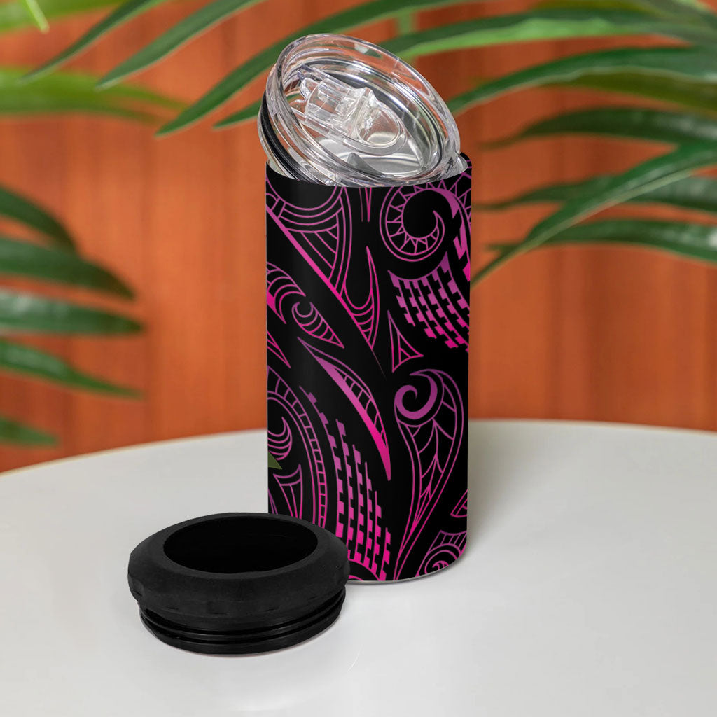 Hawaiian Mango Tribal Tattoo 4 in 1 Can Cooler Tumbler Pink Pacific Traditional Pattern LT9 - Polynesian Pride