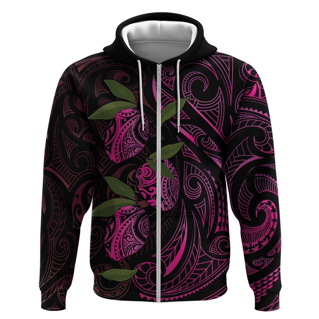 Hawaiian Mango Tribal Tattoo Hoodie Pink Pacific Traditional Pattern LT9 Zip Hoodie Pink - Polynesian Pride