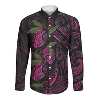 Hawaiian Mango Tribal Tattoo Long Sleeve Button Shirt Pink Pacific Traditional Pattern LT9 Unisex Pink - Polynesian Pride