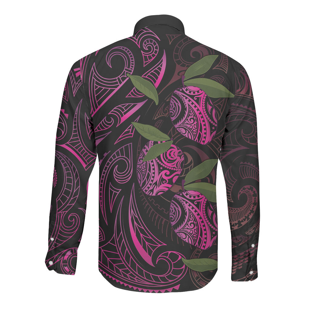 Hawaiian Mango Tribal Tattoo Long Sleeve Button Shirt Pink Pacific Traditional Pattern LT9 - Polynesian Pride