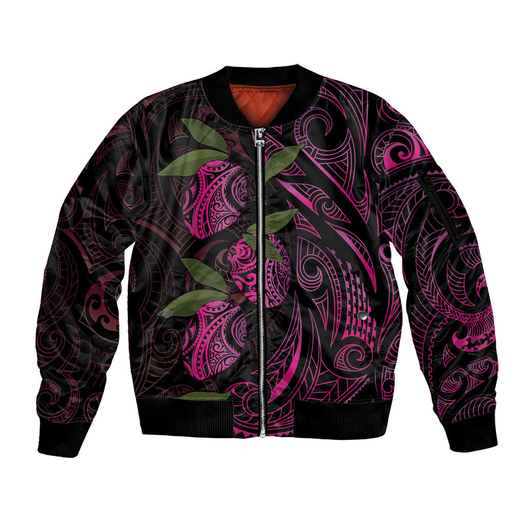 Hawaiian Mango Tribal Tattoo Sleeve Zip Bomber Jacket Pink Pacific Traditional Pattern LT9 Unisex Pink - Polynesian Pride