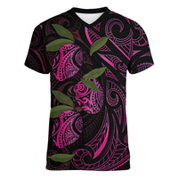 Hawaiian Mango Tribal Tattoo Women V-Neck T-Shirt Pink Pacific Traditional Pattern LT9 Female Pink - Polynesian Pride