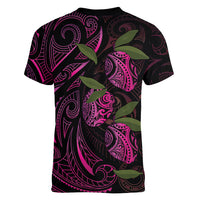 Hawaiian Mango Tribal Tattoo Women V-Neck T-Shirt Pink Pacific Traditional Pattern LT9 - Polynesian Pride