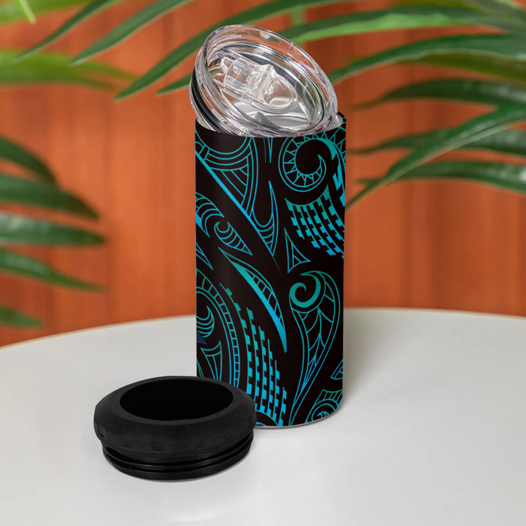 Hawaiian Mango Tribal Tattoo 4 in 1 Can Cooler Tumbler Teal Pacific Traditional Pattern LT9 - Polynesian Pride