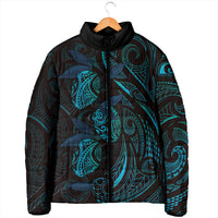 Hawaiian Mango Tribal Tattoo Padded Jacket Teal Pacific Traditional Pattern LT9 - Polynesian Pride