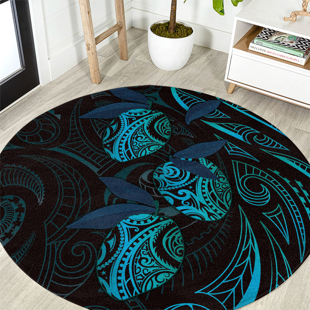 Hawaiian Mango Tribal Tattoo Round Carpet Teal Pacific Traditional Pattern LT9 Teal - Polynesian Pride