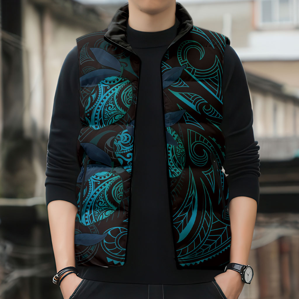 Hawaiian Mango Tribal Tattoo Sleeveless Puffer Jacket Teal Pacific Traditional Pattern LT9 - Polynesian Pride