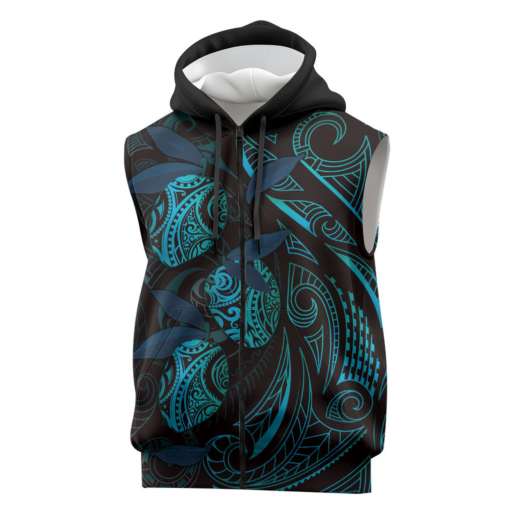 Hawaiian Mango Tribal Tattoo Sleeveless Zip Hoodie Teal Pacific Traditional Pattern LT9 Teal - Polynesian Pride