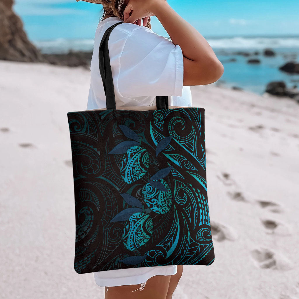 Hawaiian Mango Tribal Tattoo Tote Bag Teal Pacific Traditional Pattern LT9 - Polynesian Pride