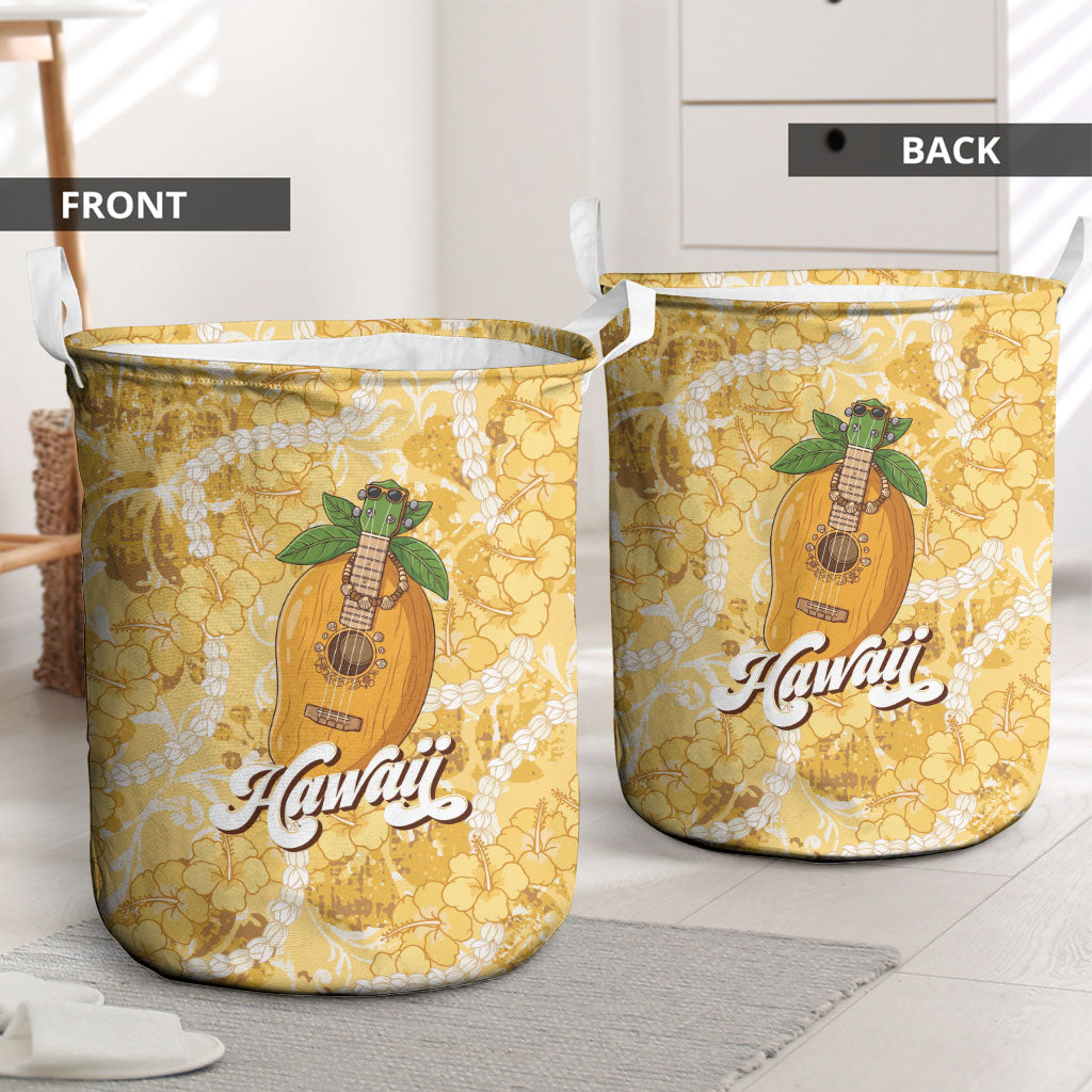 Hawaiian Mango Ukulele Laundry Basket Retro Yellow Hibiscus Pikake Lei LT9 - Polynesian Pride